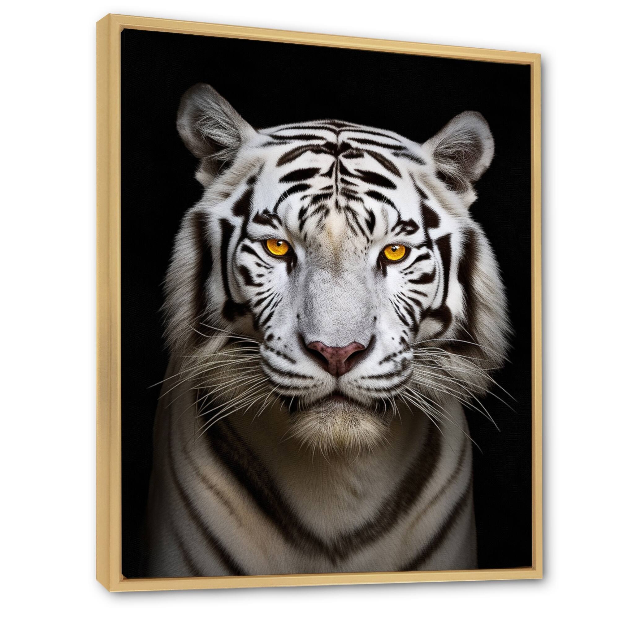 Designart "Fierce White Tiger III" Animals Tiger Framed Canvas Print